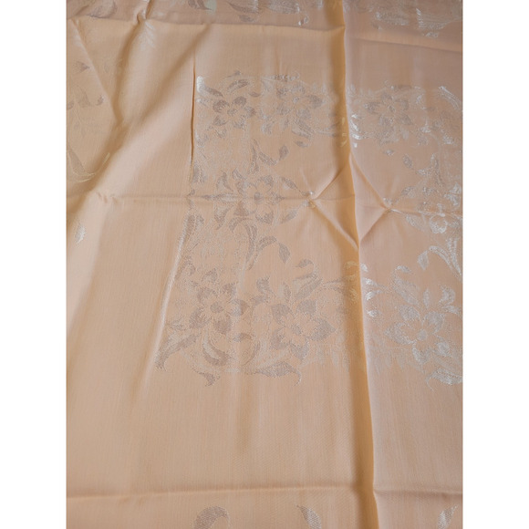 Vtg Square Tablecloth And Napkins Peachy Pink Floral Metallic 47"x47" & 12"x12" - Picture 6 of 11